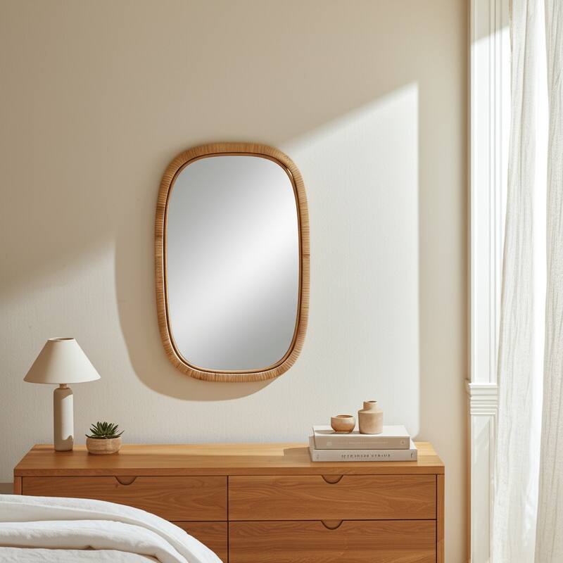 Modern Wall Mirror with Rounded Corners - 22", Brown - 22" x 1" x 34"