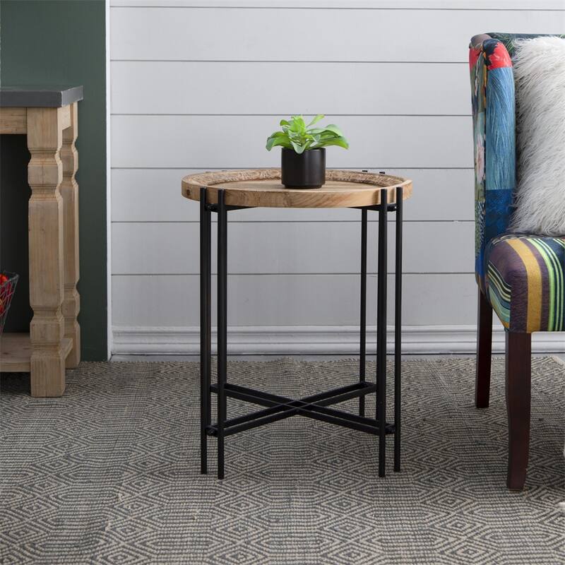 Round Side Table with Wood Top, End Table for Living Room Bedroom
