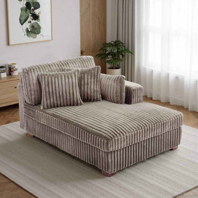 42" W Plush Corduroy Upholstered Chaise Lounge Sleeper for Living