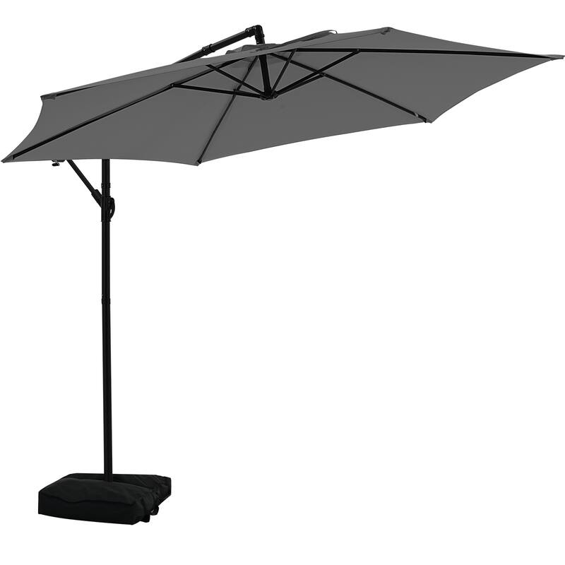 Autlaycil 10ft Offset Hanging Market Patio Umbrella with Base - Gray