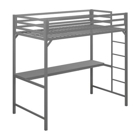 Porch & Den Wilkesboro Black/Blue/Silver Metal Twin Loft Bed with Desk
