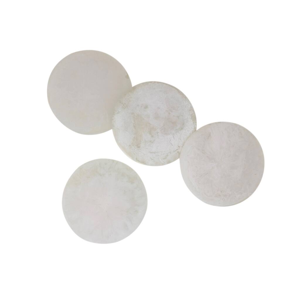 Set of 4 White Round Resin Coasters Dia 4" - White - White