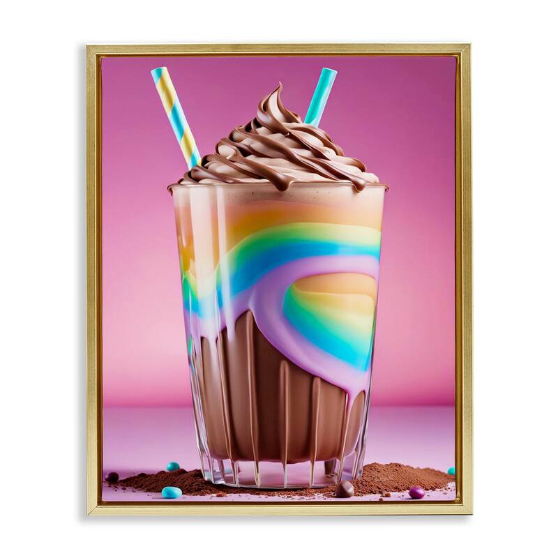 Stupell Rainbow Hued Milkshake Framed Floater Canvas Wall Art Design By Tabz Jones - 25 x 31 - Gold