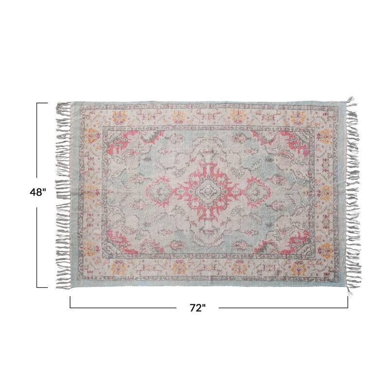 Cotton Chenille Distressed Print Rug with Fringe