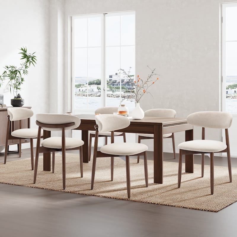 Modern Fabric Upholstered Kitchen Side Chairs, Farmhouse Dining Chairs - set of 6 - Beige
