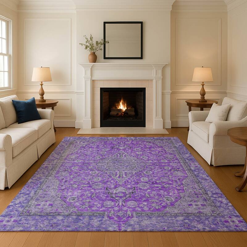 Premium Washable Super Soft Vintage Traditional Mayfield Rug - Purple - 5' x 7'6"