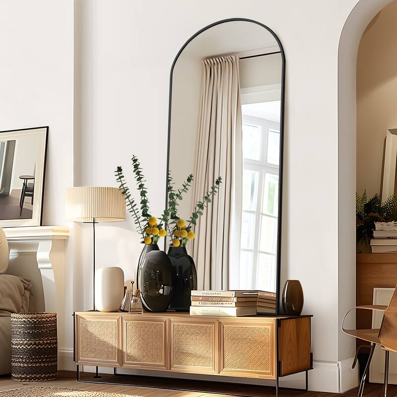 Full Length Mirror with Stand Arched Full Body Mirror Aluminum Frame Floor Freestanding Hanging Leaning Mounted