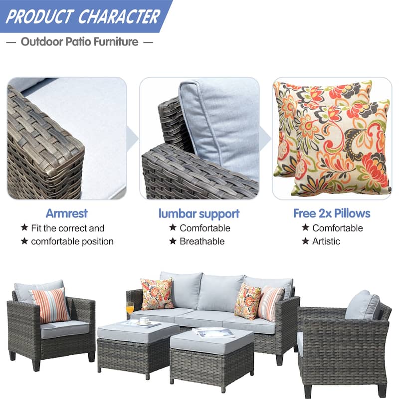 OVIOS Patio Furniture Wicker 5-piece Outdoor High-back Sectional Set