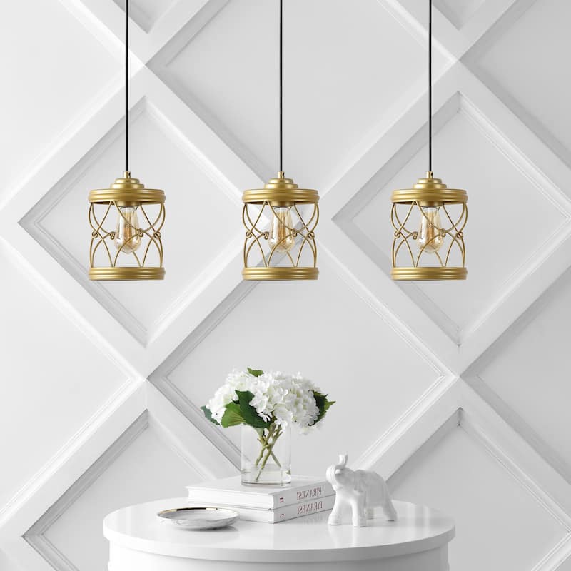 Helisa 6.5" 1-Light Farmhouse Industrial Iron Filigree Caged Jar LED Pendant, (Set of 3) by JONATHAN Y