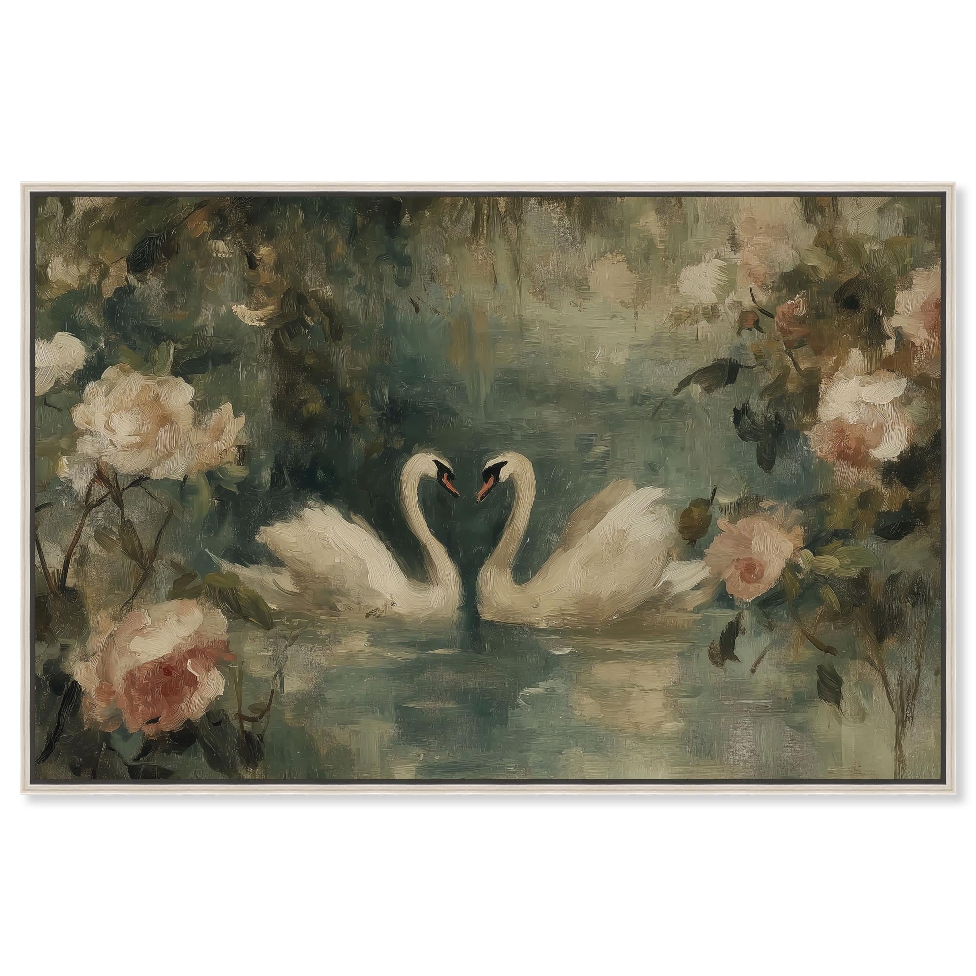 Heart of Two Swans Vintage Wall Decor Canvas Print by Art Remedy