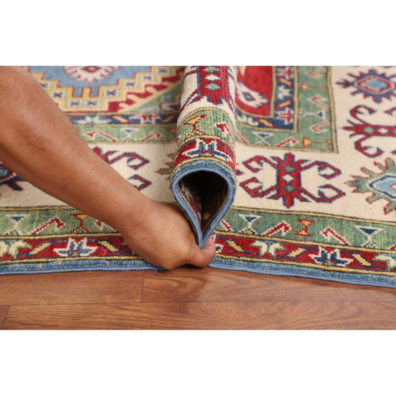 Blue Kazak Rug Hand-Knotted Traditional Oriental Wool Carpet - 6'9" x 9'8"