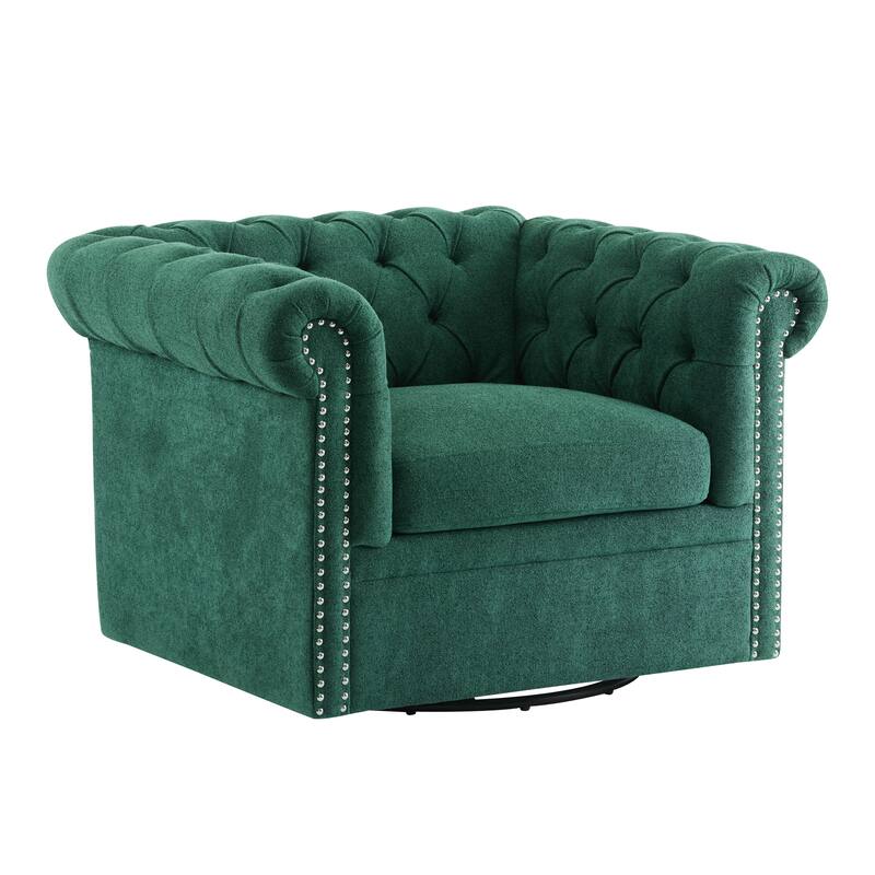 Roomfitters Chesterfield Swivel Club Chair, Tufted Accent Armchair for Living Room