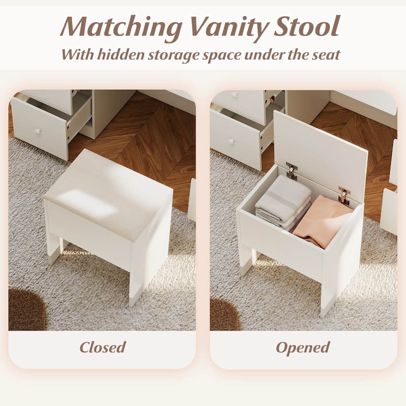 Costway Vanity Desk with Mirror & Lights Makeup Table with Power - See Details