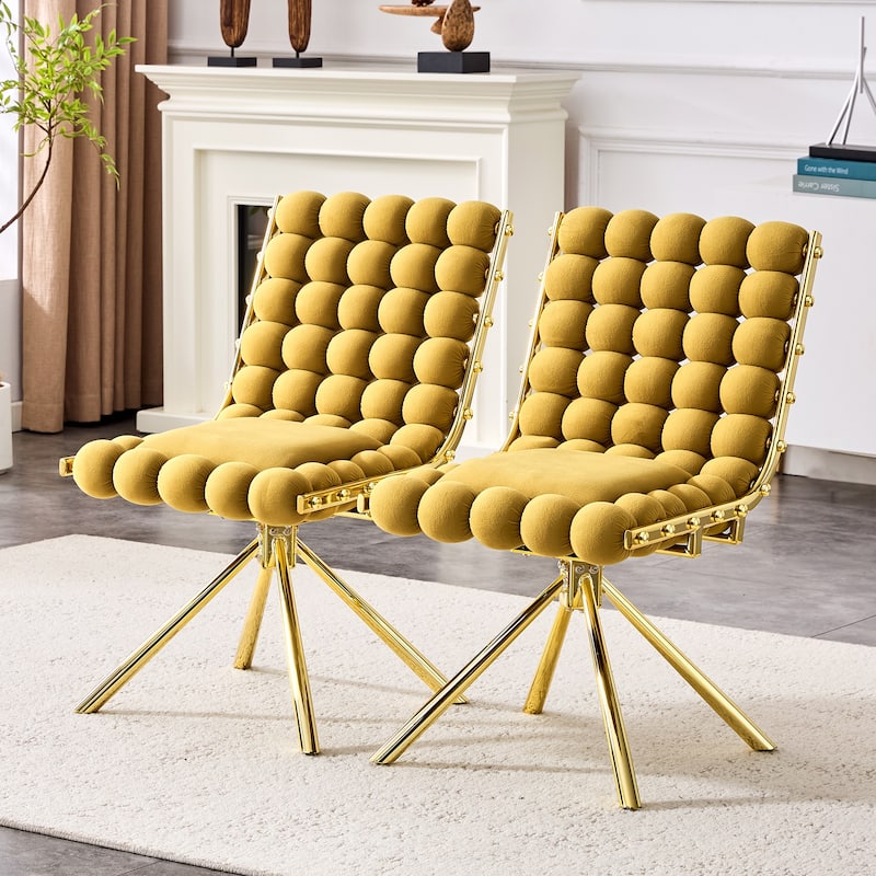 Set of 2, Velvet Dining Chairs with Metal Legs, Modern Tufted Accent Chairs for Dining Room & Kitchen - Gold,Yellow