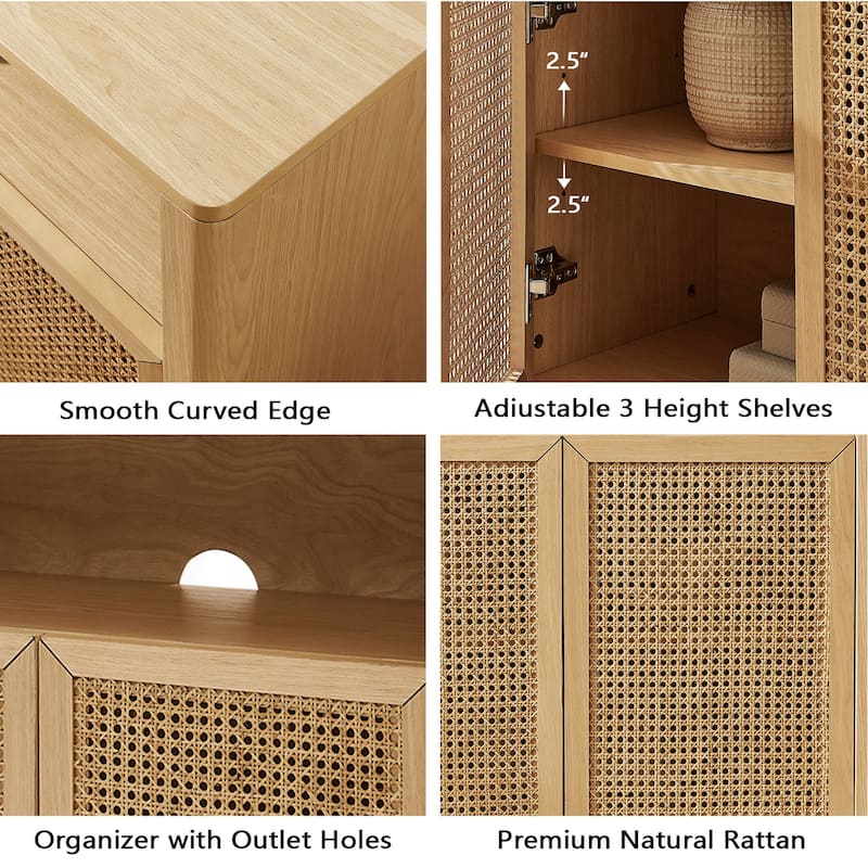 Roomfitters Rattan Sideboard Buffet Cabinet, Mid Century Modern Storage Credenza, Large Media Console Table