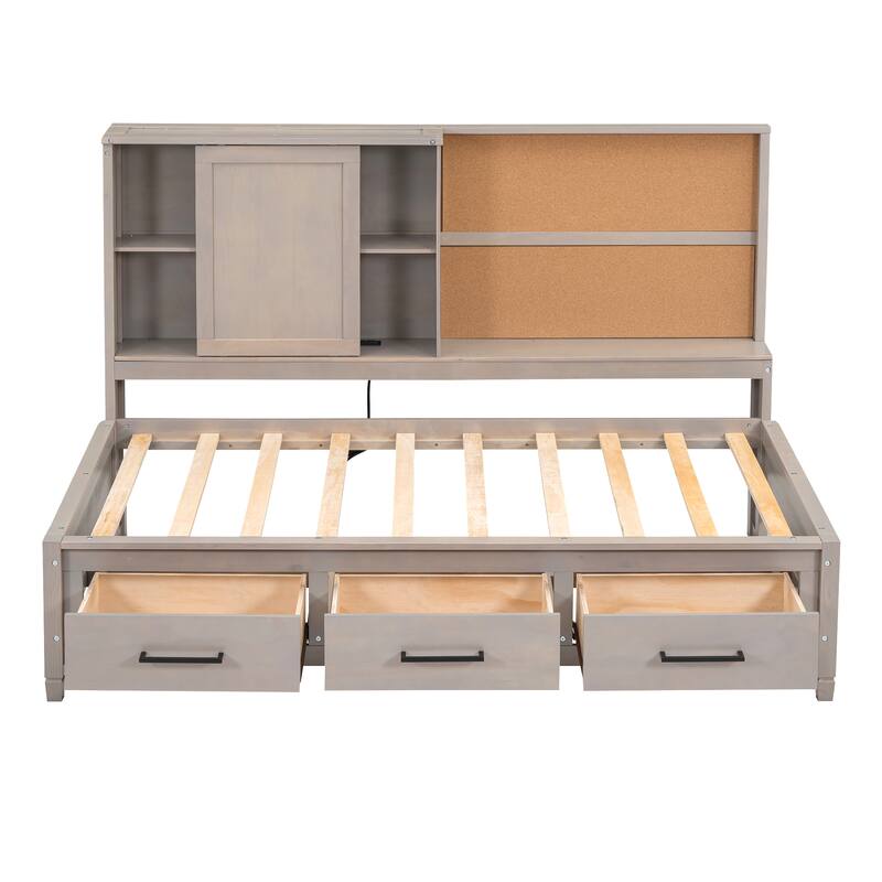 Twin Size Lounge Daybed with Storage, USB Ports and 3 Drawers