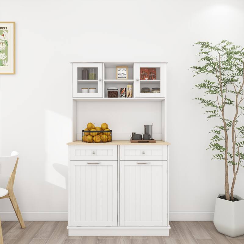 Anmytek 67.7" Tall White Kitchen Storage Cabinet with Tilt Out Trash, 2 Drawers & Adjustable Shelves