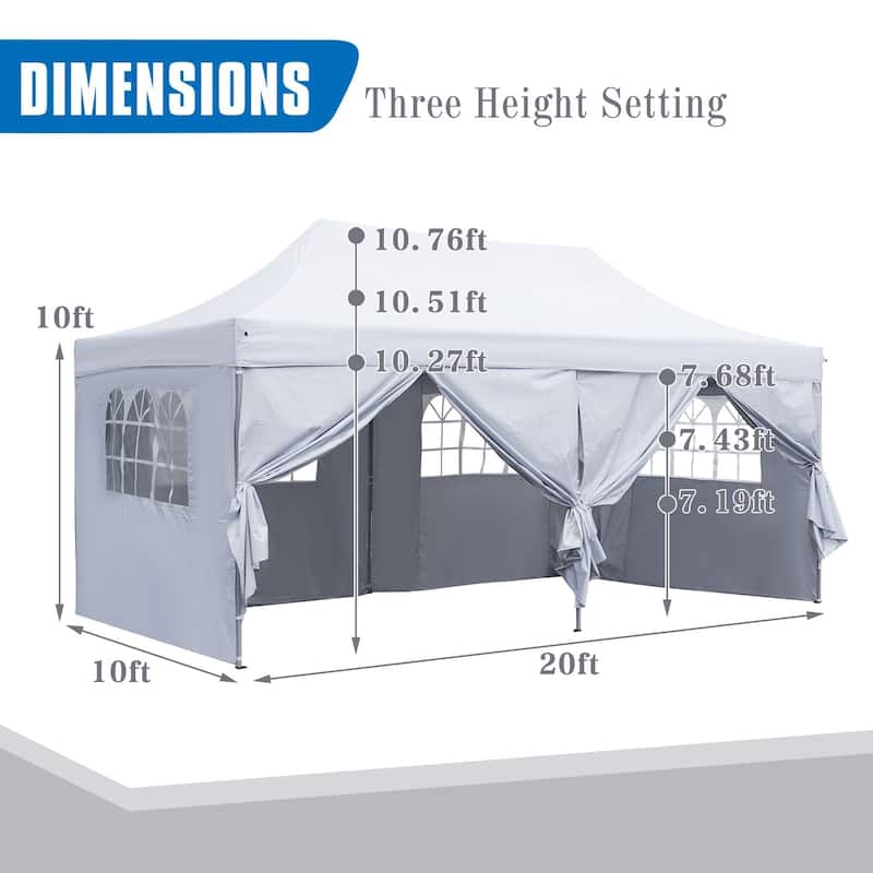 Zenova 10'x20' Pop up Canopy Tents with 6 Sidewalls Portable Folding Outdoor Gazebo Tent for Wedding Party