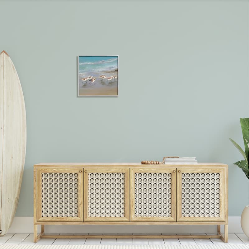 Stupell Coastal Sandpipers Beach Waves Shore Framed Giclee Art by Rick Novak