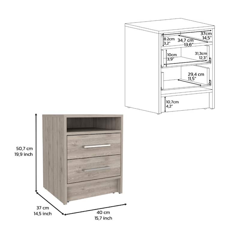 Nightstand 20"H,Bedside Table with Removable Two Drawers,Metal Handles Bedroom Furniture,Night Stand for Bedroom,Office