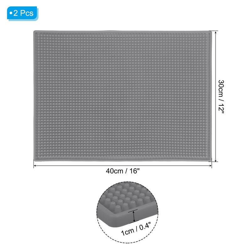2Pcs PVC Bar Mats Non-Slip Bar Service Cup Mat Spill Mat - Gray - 16" x 12" x 0.4"