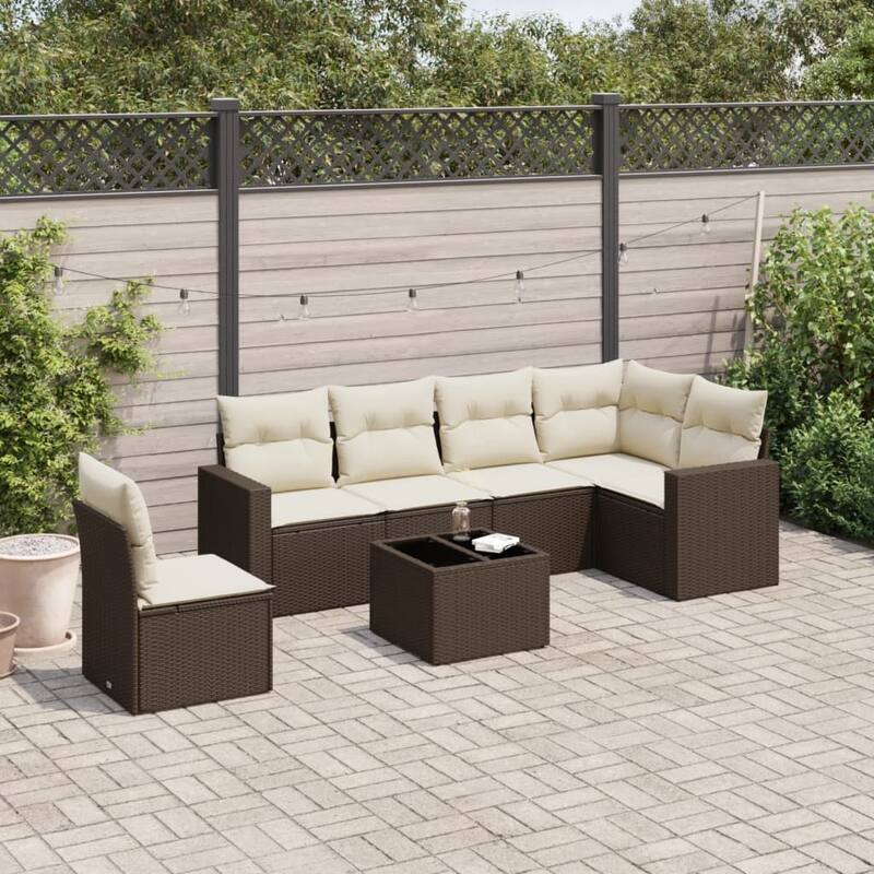 vidaXL Garden Sofa Set Brown PE Rattan Removable Covers Garden Sofa Set - 24.4 x 25.8 x 27.2