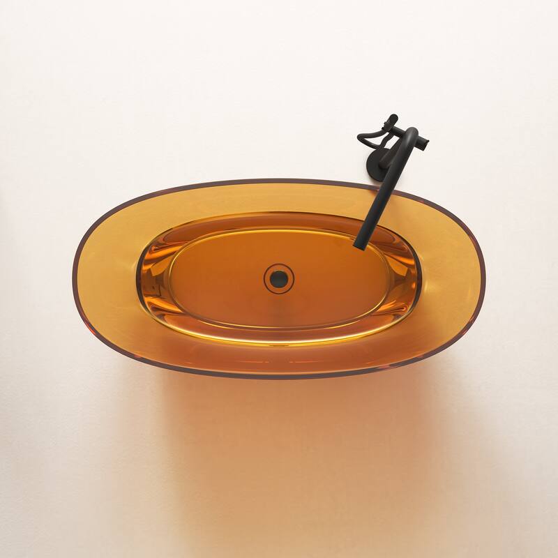 Vanity Art 59" or 67" Stone Resin Oval Freestanding Bathtub, Soaking Tub with Pop Up Drain