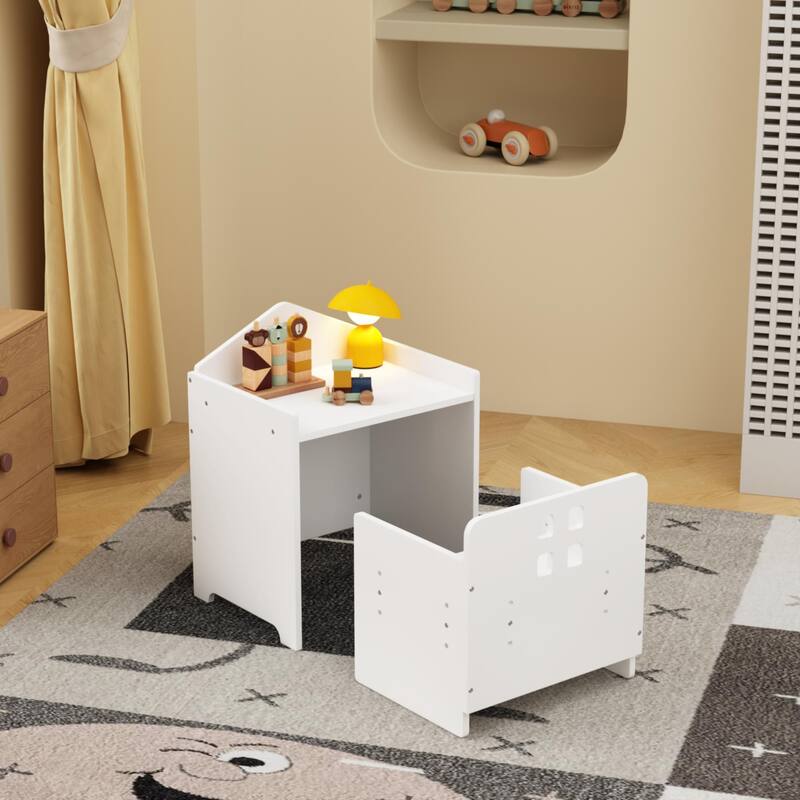 Kids Montessori Weaning Table and Chair Set, Kids Activity Table Step Stools with Blackboard & 3 Heights Adjustable