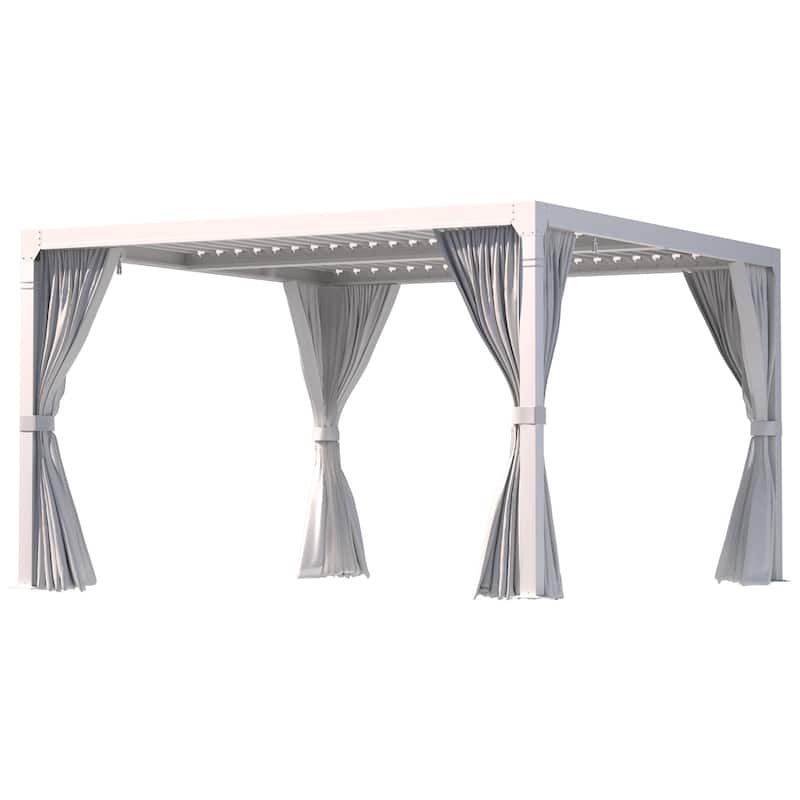 EROMMY 12x12 Adjustable Metal Roof Pergola with Curtains and Netting, Outdoor Hardtop Gazebo for Patio
