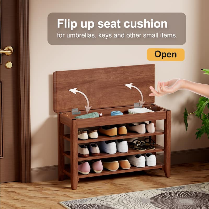 100% Solid Wood Front Door Shoe Rack, Wardrobe Solid Wood Shoe Bench, Load-Bearing 550 Pounds