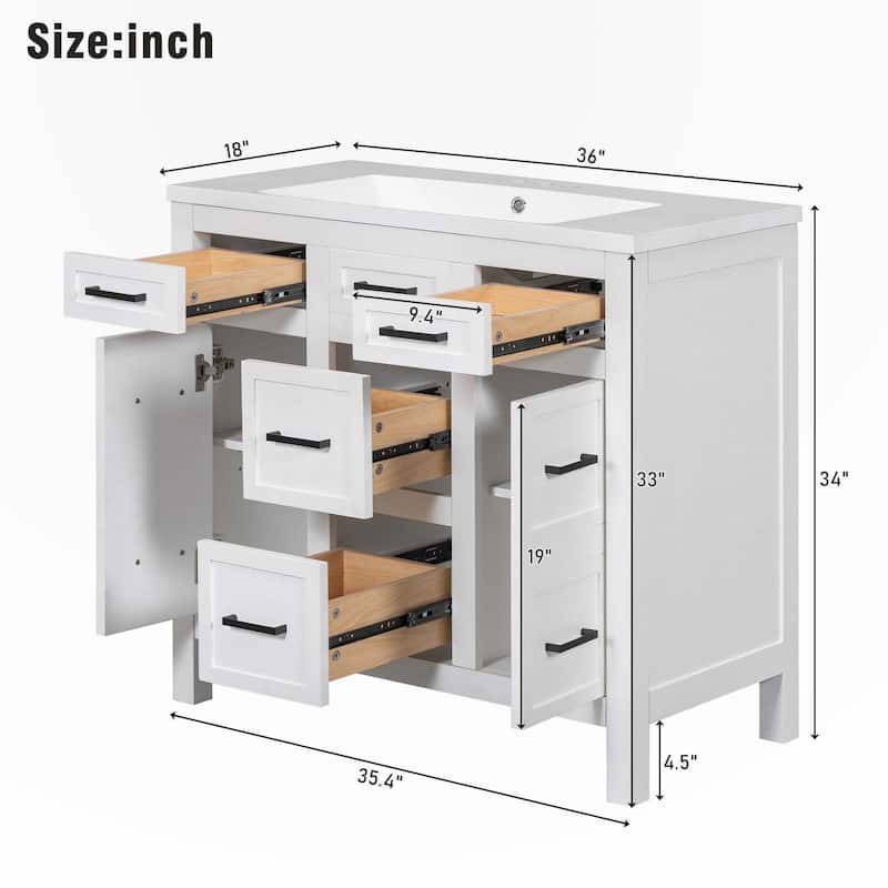 36" Bathroom Vanity Cabinet with Resin Sink