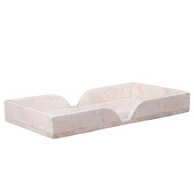 Creative Home Champagne Marble Scalloped Vanity Tray, Bath Towel Organizer Tray, Bathroom Accessory Organizer - Beige
