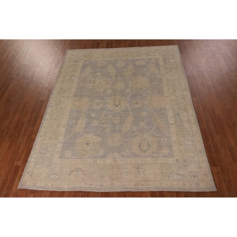 Earth Tone Oushak Vegetable Dye Area Rug Hand-Knotted Wool Carpet - 6'9" x 8'3"