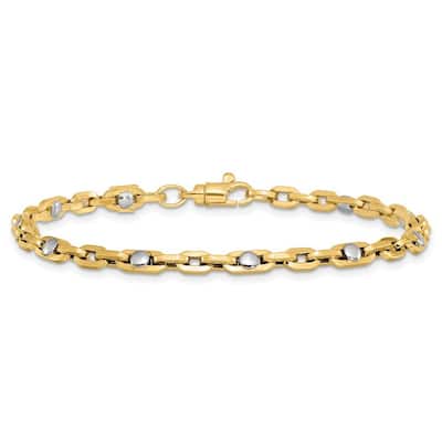 Curata 14k Two tone Gold Polished Link Bracelet 7.5 Inch