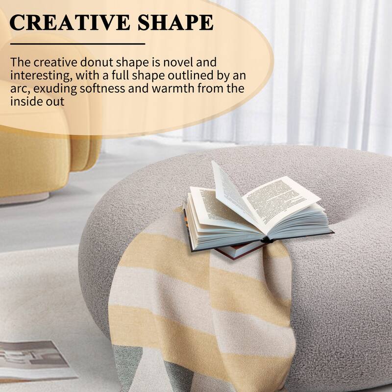 XINMICS 29.7" Donut Teddy Fleece Fabric Pouf Ottoman