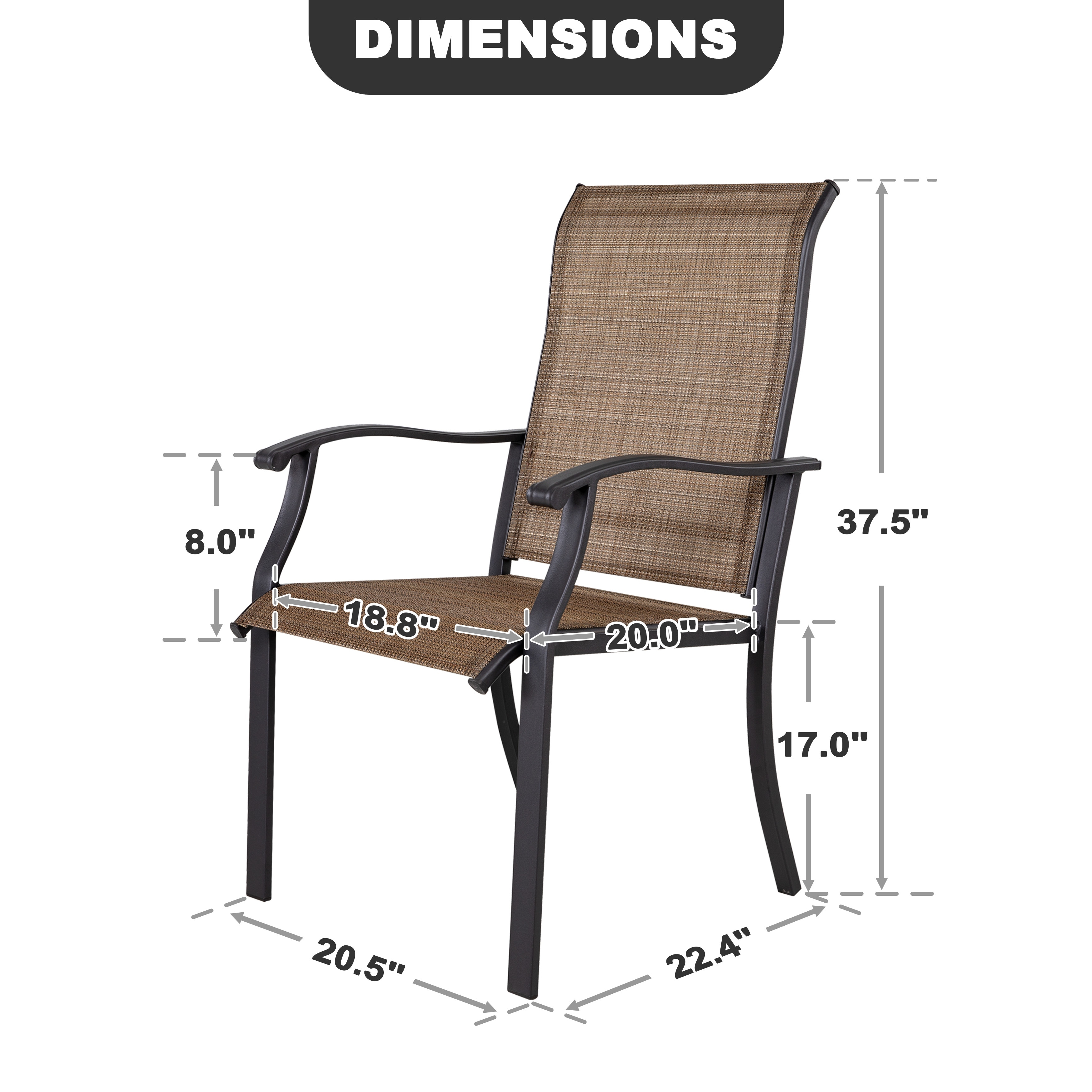 NUU GARDEN 2-Piece Patio Dining Chair Set - All-Weather Textilene Fabric & Powder-Coated Metal Frame (Light Gray)