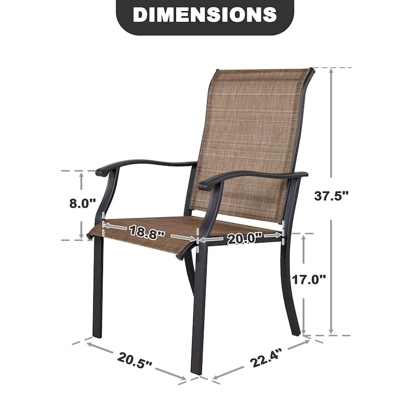 NUU GARDEN Iron Textilene Dining Chair, Brown, Set of 2