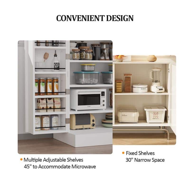 White Kitchen Storage Cabinet Pantry Cabinet with 2 Doors and Adjustable Shelves