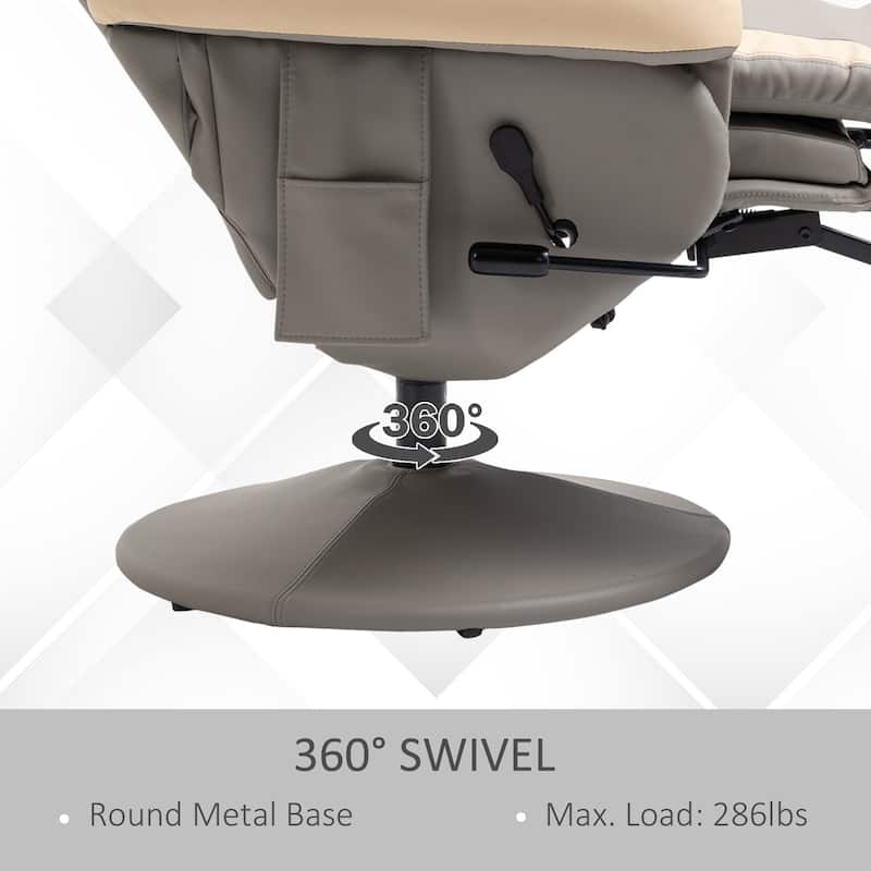 HOMCOM Manual Recliner Armchair PU Leather Lounge Chair w/ Adjustable Leg Rest, 135° Reclining Function, 360° Swivel, Cup Holder
