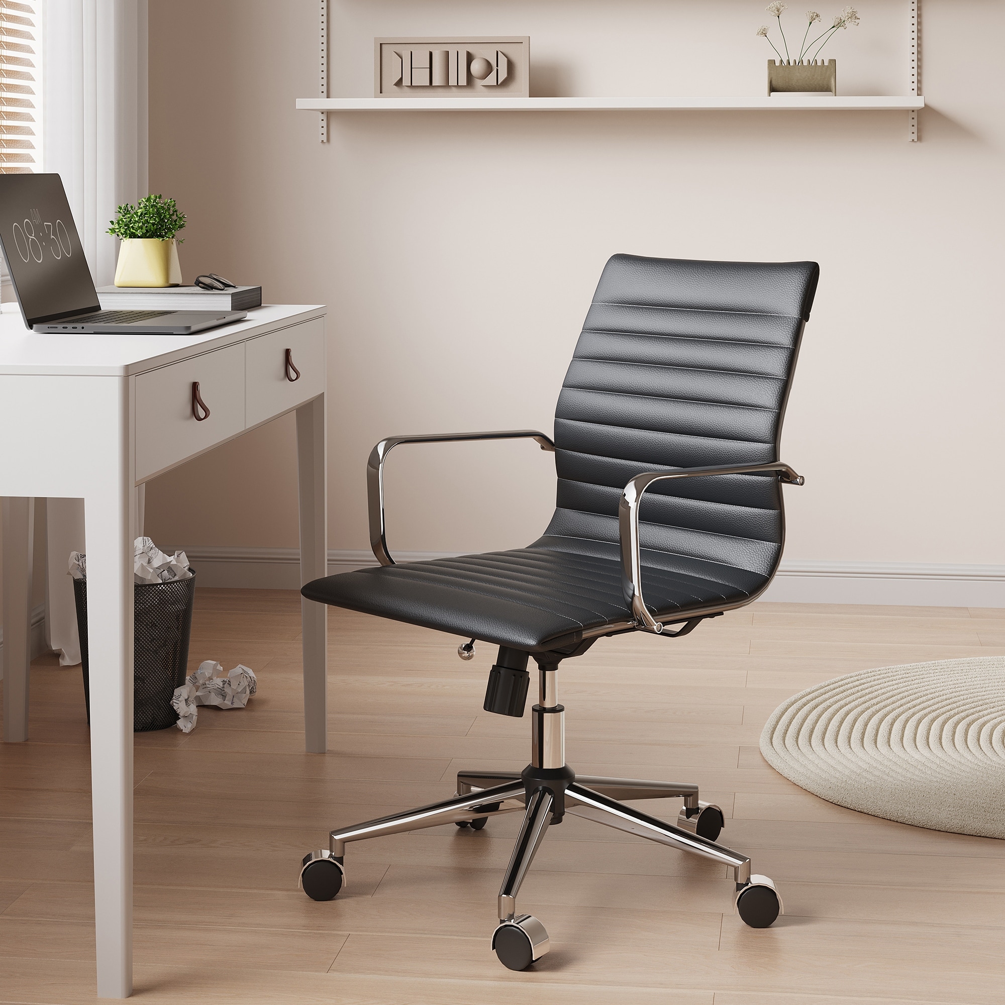 CAROCC Ribbed Computer Office Chair Swivel Lift tilt function Ergonomic Premium Leather Desk Armchair