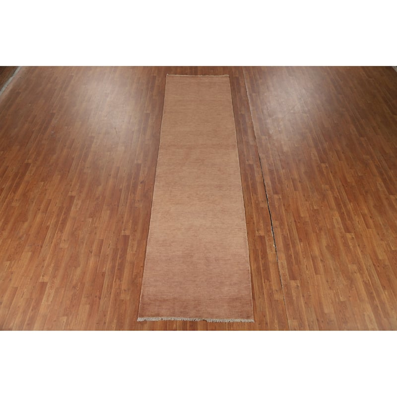 Light Brown Gabbeh Oriental Runner Rug Handmade Wool Carpet - 3'3"x 12'6"