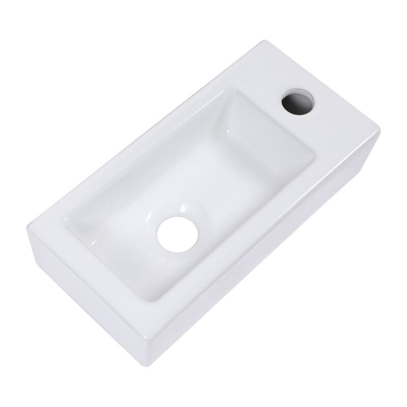 Lordear 14.5 inch White Rectangular Ceramic Wall Hung Sink with Side Faucet Mount