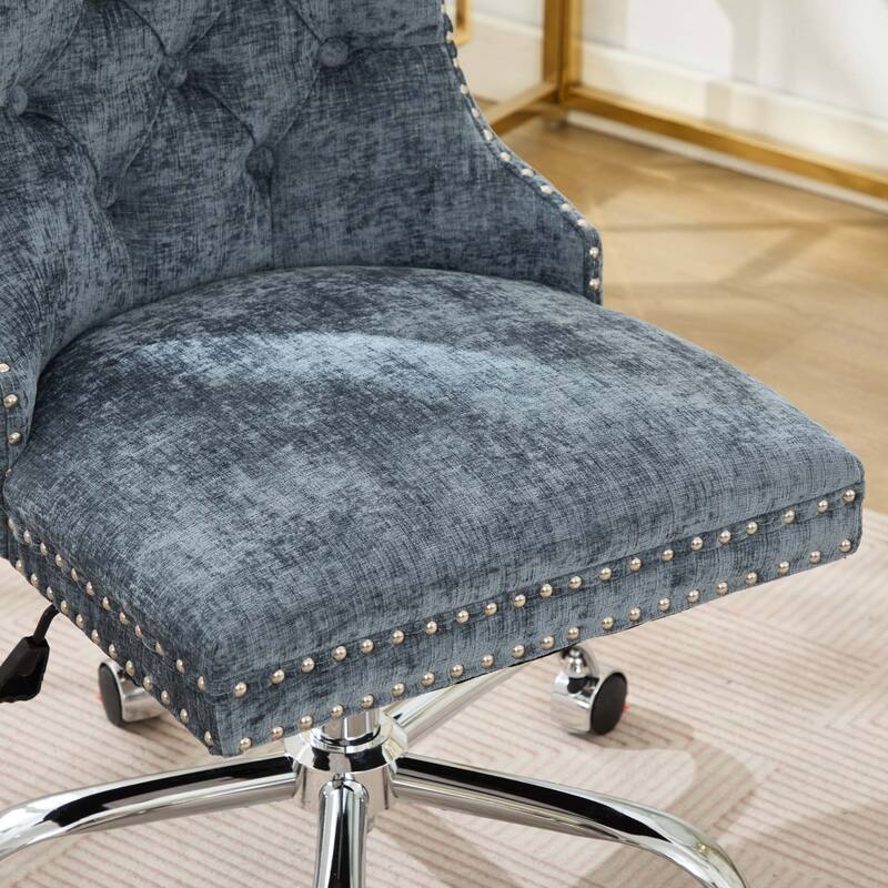 Modern Chenille Upholstered Tufted Button Home Office Chair with Chrome Metal Base,Adjustable Desk Chair Swivel Office Chair