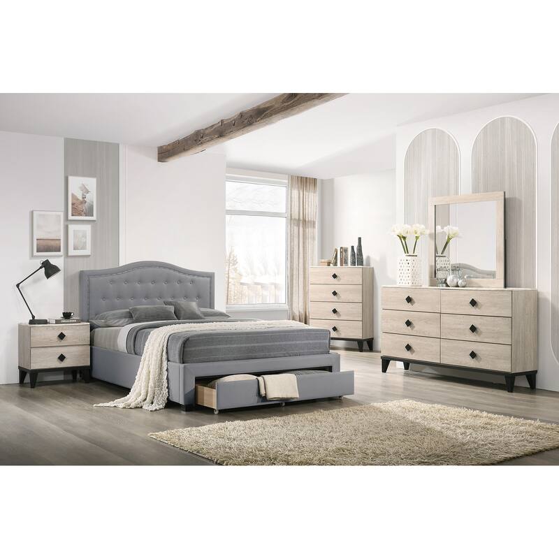 Twin Size Button-Tufted Arch Headboard Storage Bed with Storage Drawer