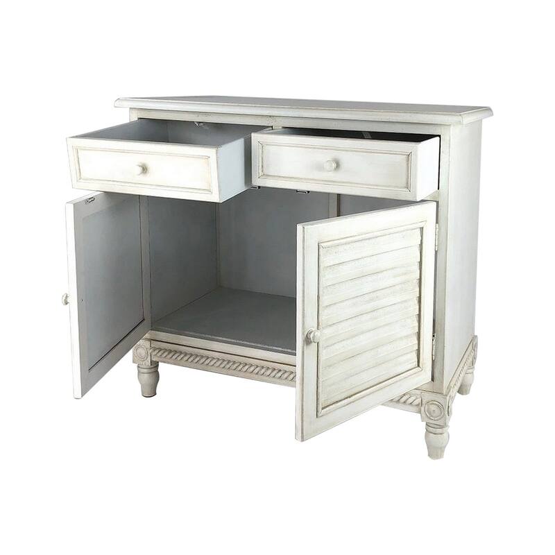 2 Door Wooden Cabinet with Shutter Design Front and Round Knob, Black