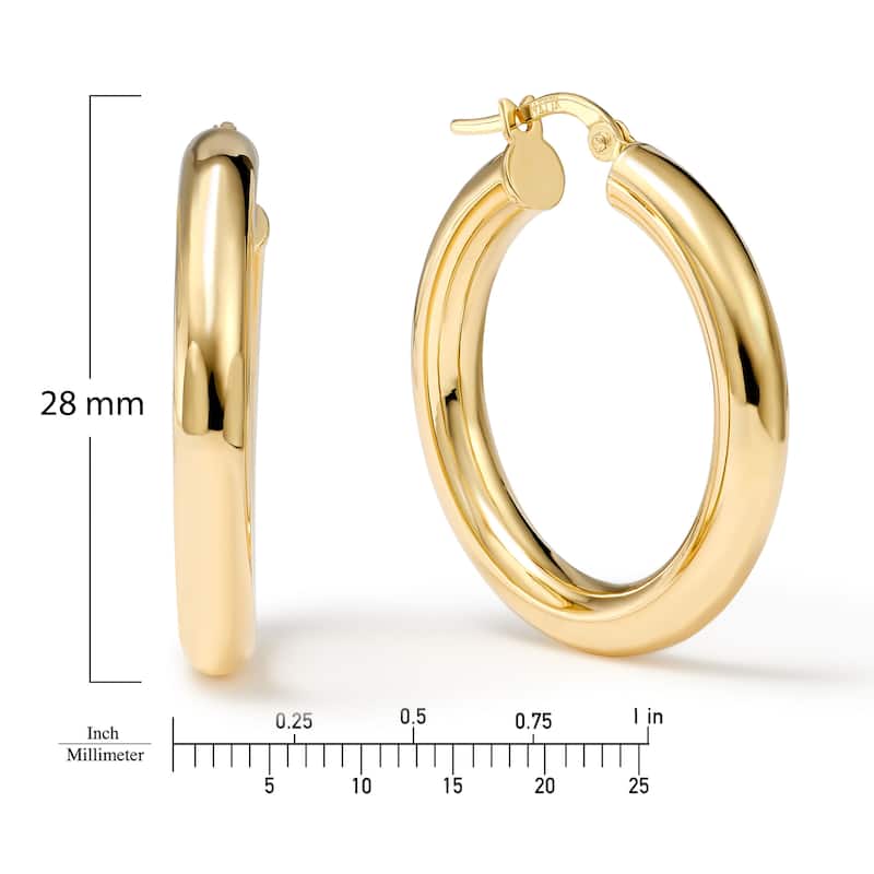 Clover 14k Yellow Gold High-Polish Round Hoop Earrings 4mm
