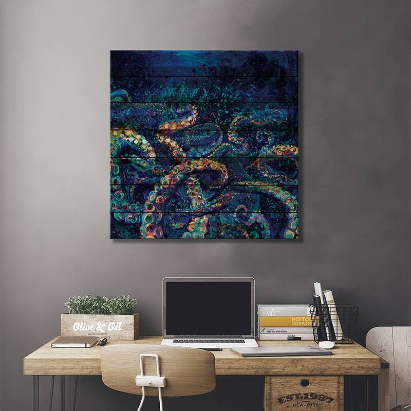 Cephalopod Print On Wood by Iris Scott - Multi-Color