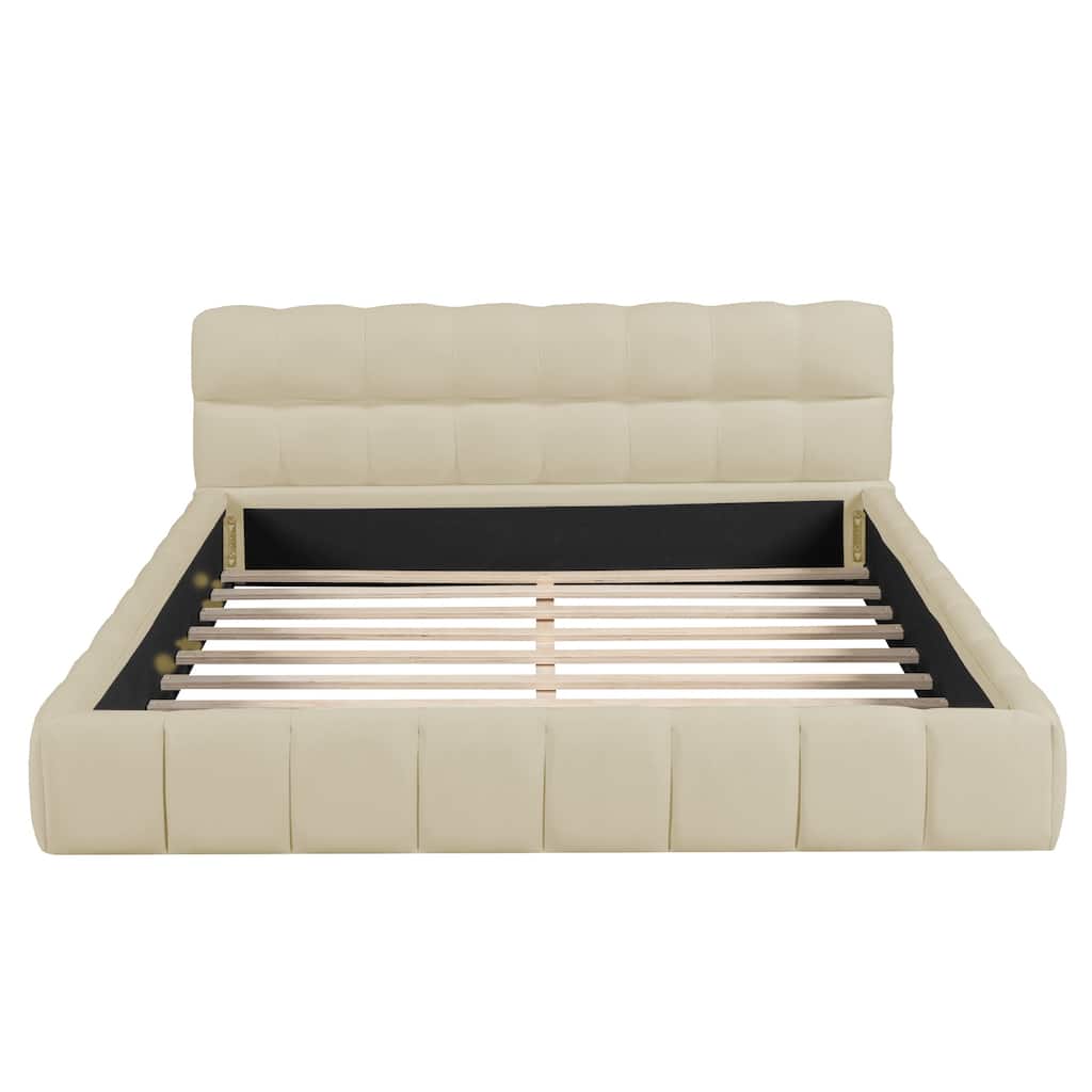 Queen Upholstered Platform Bed with Thick Fabric Solid Frame