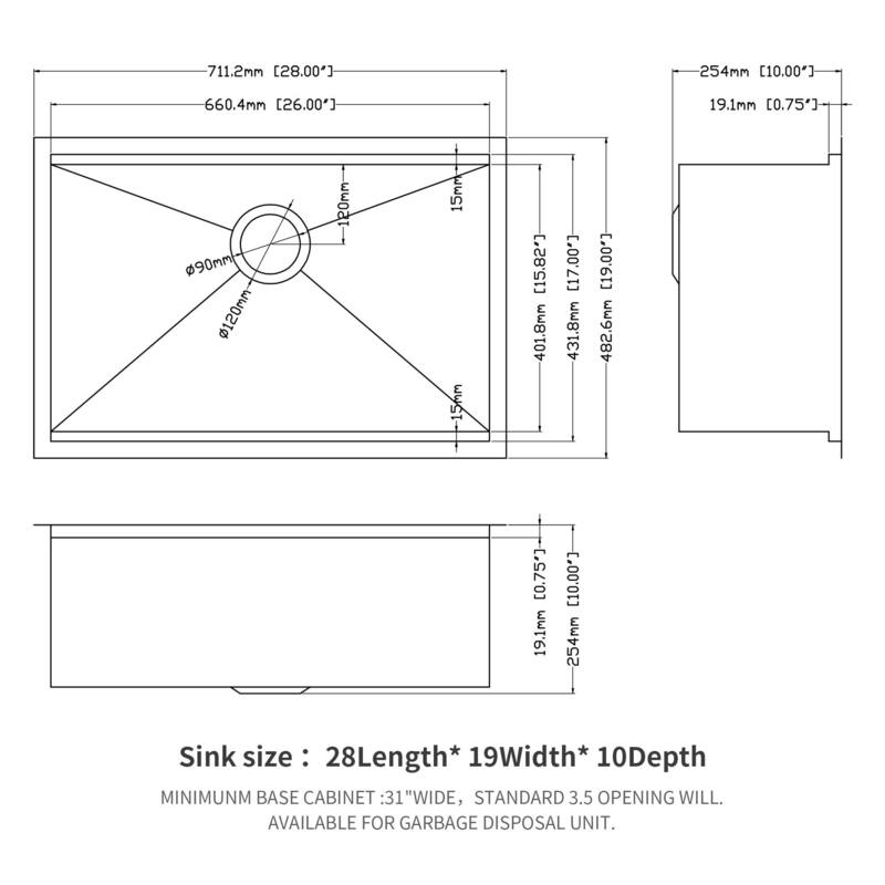 28" 30" 33" Single Bowl Undermount Workstation Kitchen Sink 16 Gauge Sink