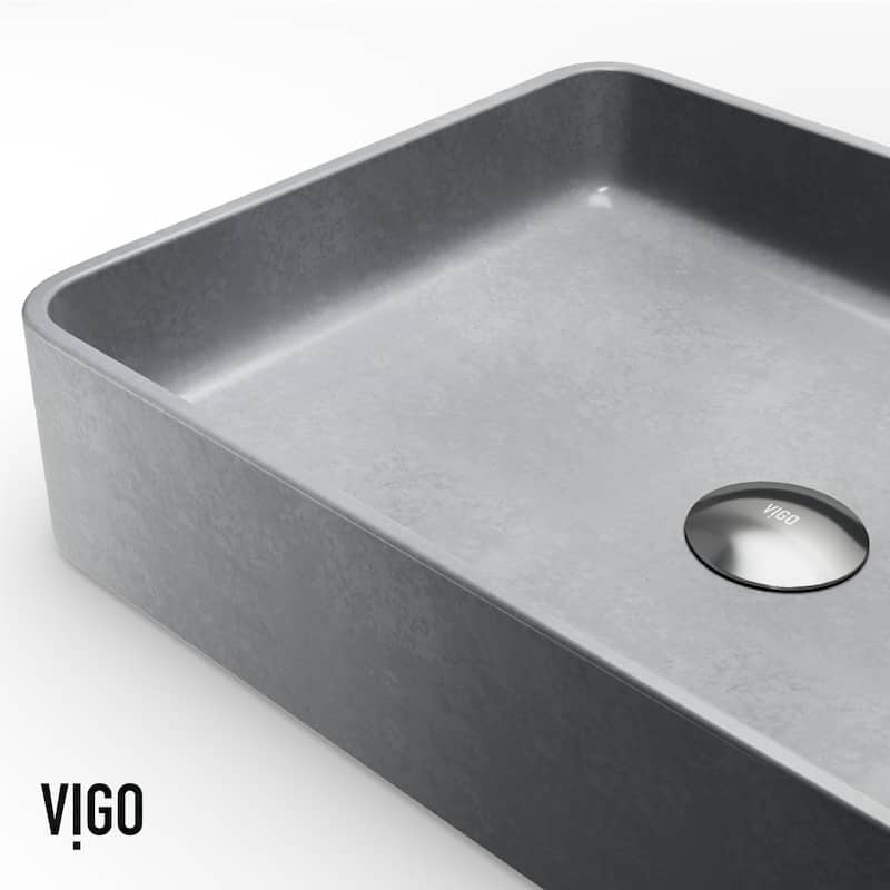 VIGO Tarragona 19"L x 14"W Concrete Vessel Sink and Dunn 11"H Faucet Set